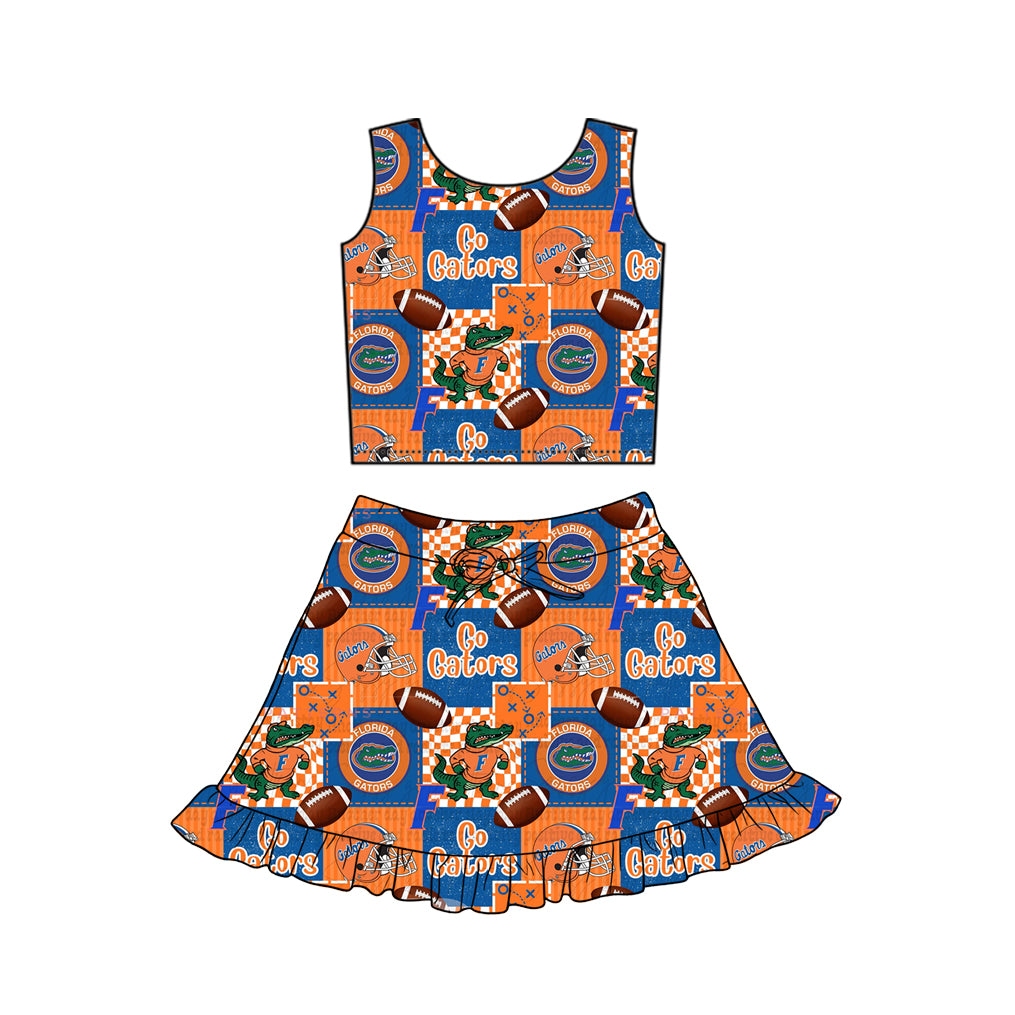 Pre-order no moq GSD3612 pre-order baby girl clothes summer yoga team sleeveless skirt sets-26.1.10