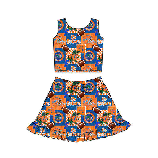 Pre-order no moq GSD3612 pre-order baby girl clothes summer yoga team sleeveless skirt sets-26.1.10