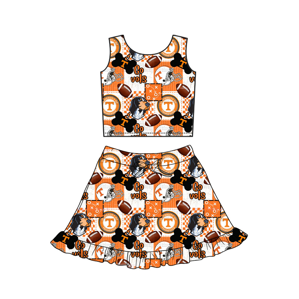 Pre-order no moq GSD3613 pre-order baby girl clothes summer yoga team sleeveless skirt sets-26.1.10