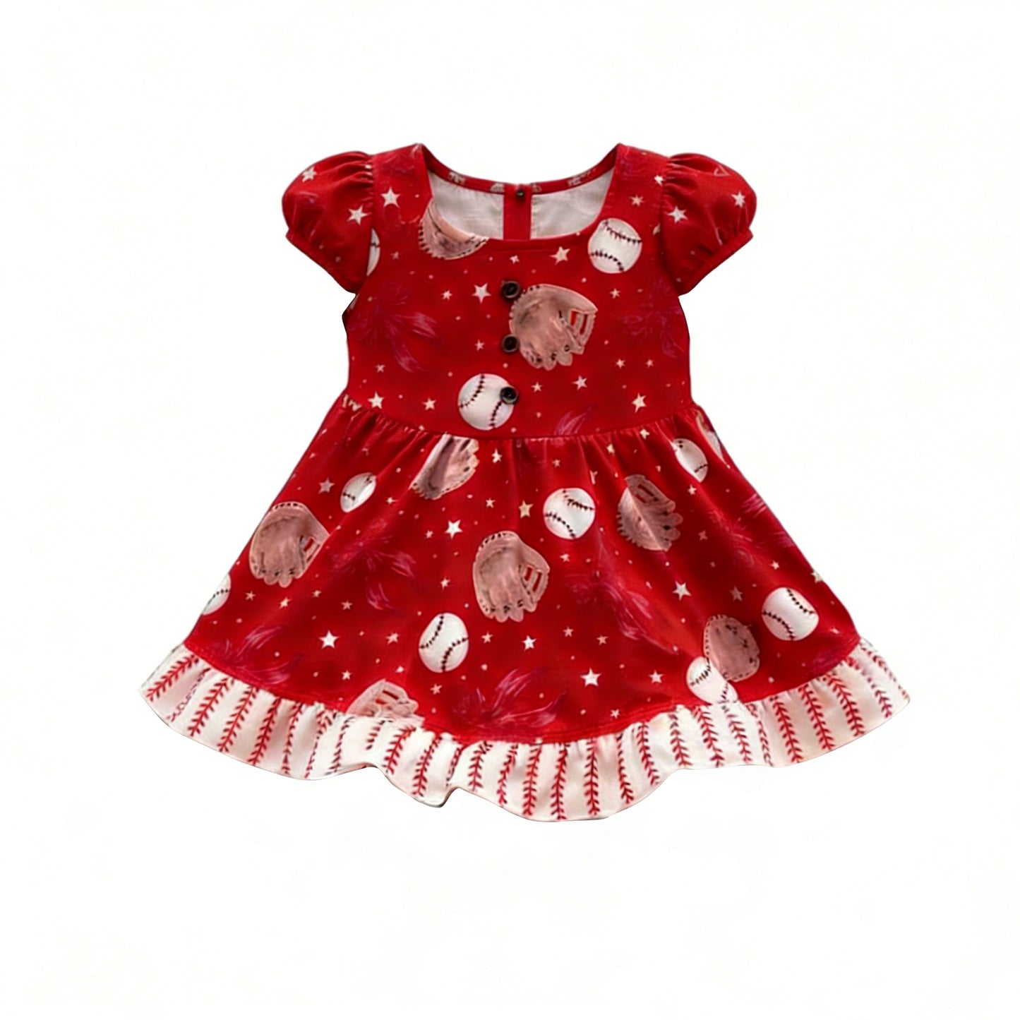 Pre-order no moq GSD3614 pre-order baby girl clothes baseball red short sleeve summer dress-26.1.10