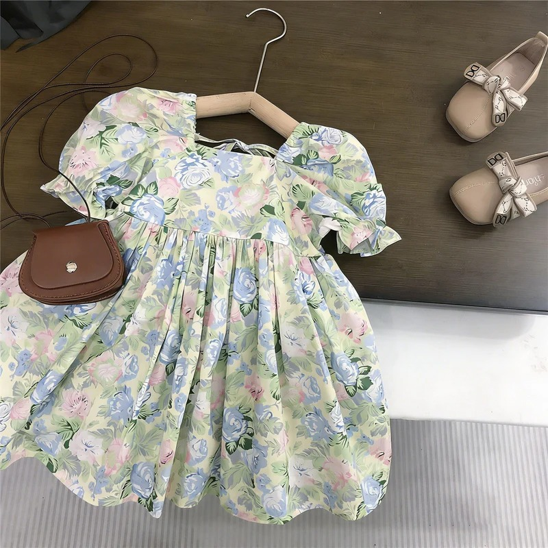Pre-order no moq GSD3615 pre-order baby girl clothes floral short sleeve summer dress-26.1.10