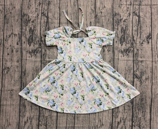 GSD3615 Preorder IRL Baby Girl Short Ruffle Sleeve Colorful Flowers Knee Length Dresses