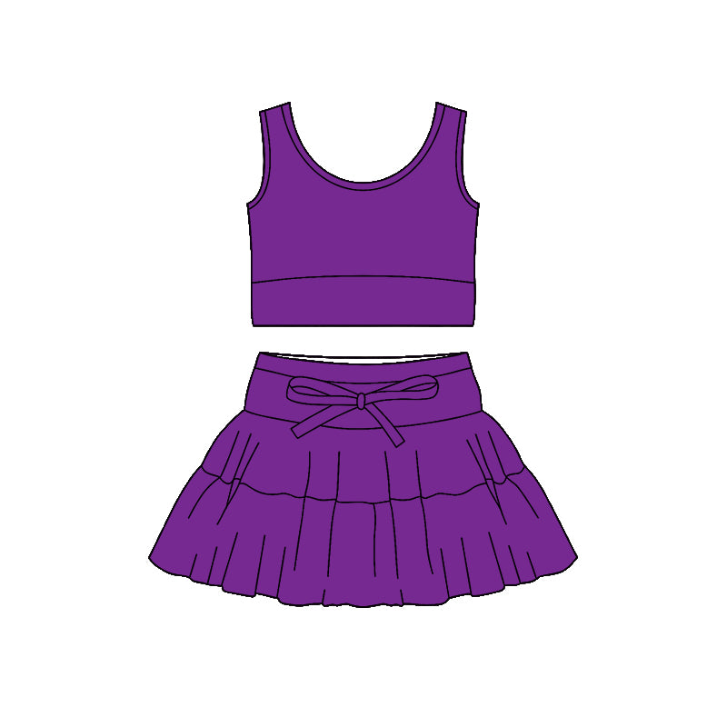 Pre-order no moq GSD3617 pre-order baby girl clothes summer yoga purple sleeveless skirt sets-26.1.12