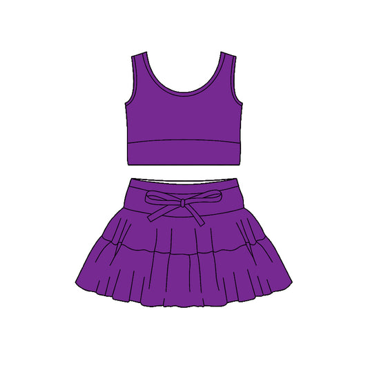 Pre-order no moq GSD3617 pre-order baby girl clothes summer yoga purple sleeveless skirt sets-26.1.12