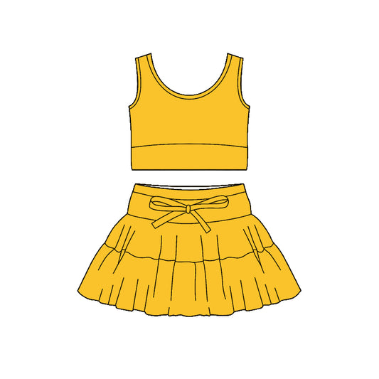 Pre-order no moq GSD3618 pre-order baby girl clothes summer yoga yellow sleeveless skirt sets-26.1.12