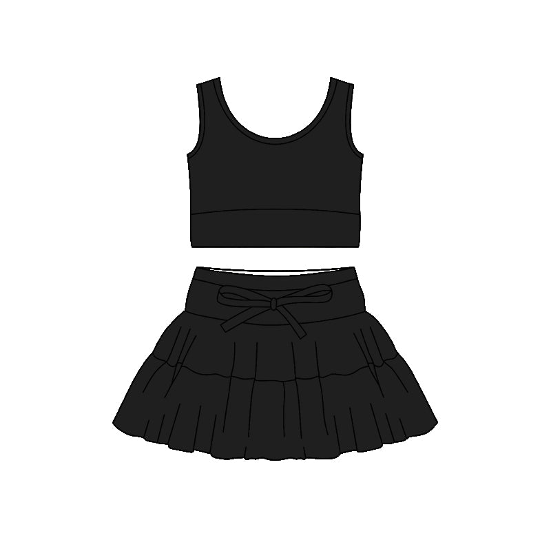 Pre-order no moq GSD3620 pre-order baby girl clothes summer yoga black sleeveless skirt sets-26.1.12