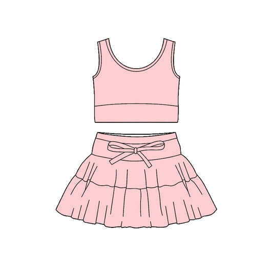 Pre-order no moq GSD3621 pre-order baby girl clothes summer yoga pink sleeveless skirt sets-26.1.12