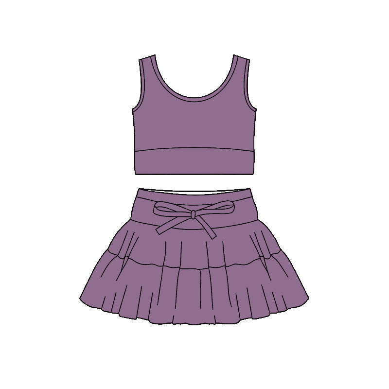 Pre-order no moq GSD3622 pre-order baby girl clothes summer yoga sleeveless skirt sets-26.1.12