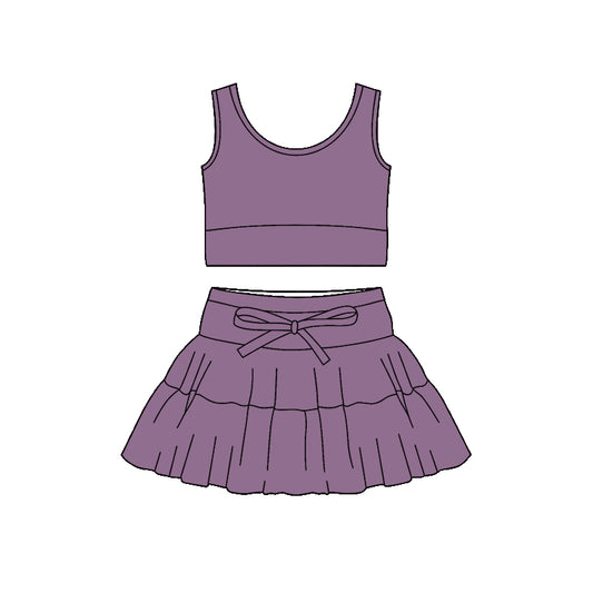Pre-order no moq GSD3622 pre-order baby girl clothes summer yoga sleeveless skirt sets-26.1.12