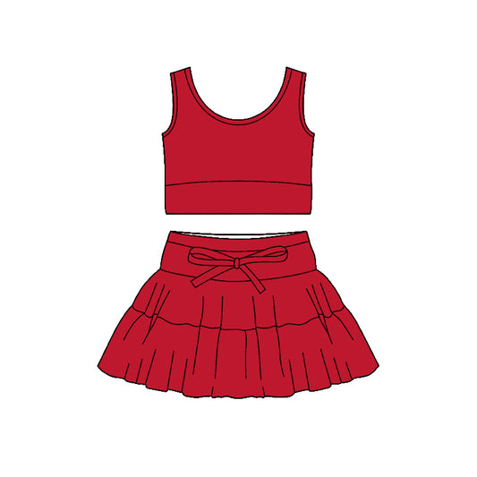 Pre-order no moq GSD3624 pre-order baby girl clothes summer yoga red sleeveless skirt sets-26.1.12
