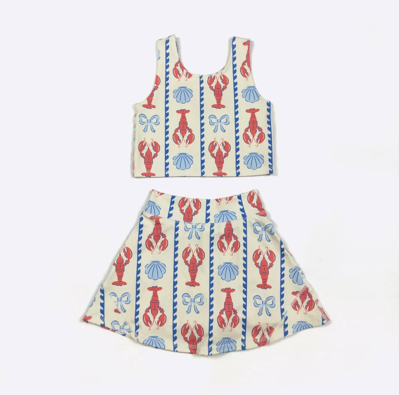 Pre-order no moq GSD3626 pre-order baby girl clothes summer yoga lobster bow sleeveless skirt sets-26.1.12