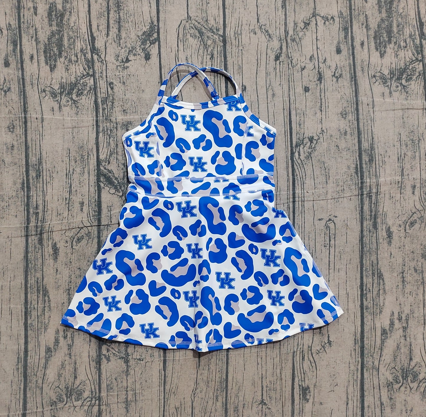 Pre-order no moq GSD3630 pre-order baby girl clothes summer yoga team camouflage blue sleeveless dress-26.1.19