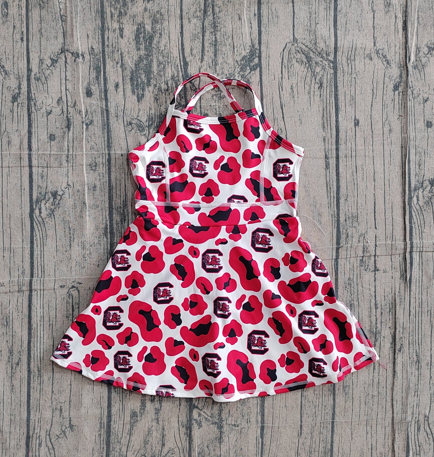 GSD3633 Preorder IRL Baby Girl Strap Red Leopard C Bulls Team Yoga Active Shorts Knee Length Dress