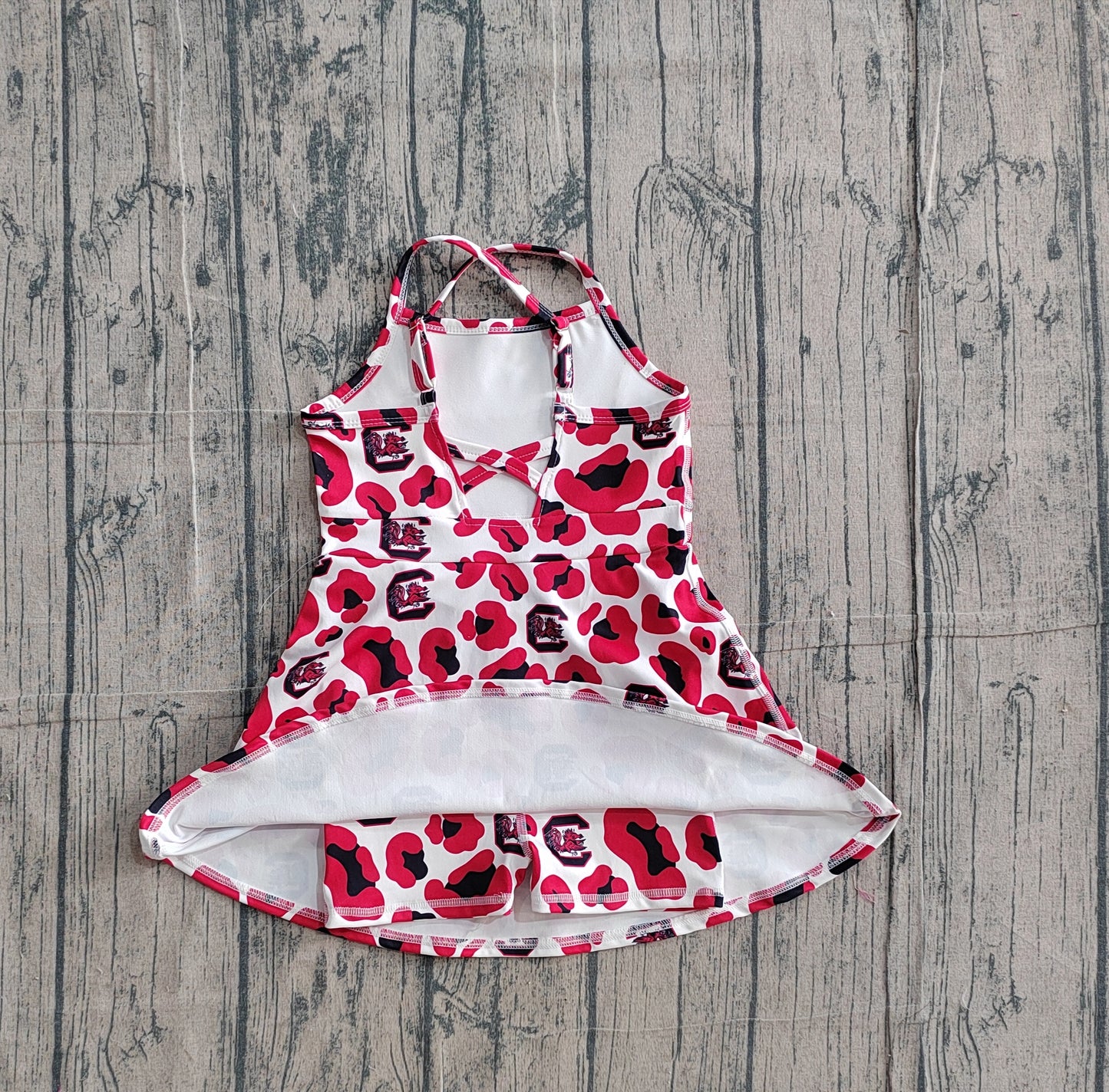 GSD3633 Preorder IRL Baby Girl Strap Red Leopard C Bulls Team Yoga Active Shorts Knee Length Dress