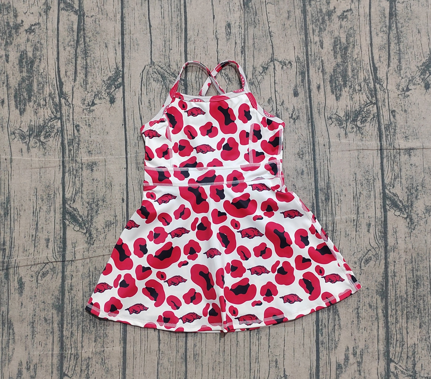 Pre-order no moq GSD3636 pre-order baby girl clothes summer yoga team camouflage red sleeveless dress-26.1.19