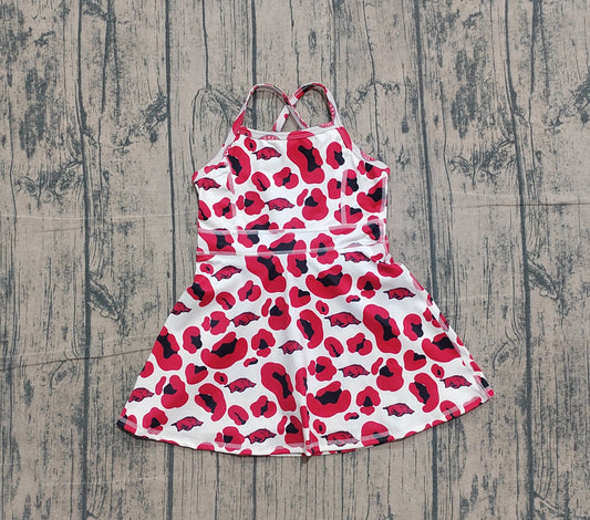 Pre-order no moq GSD3636 pre-order baby girl clothes summer yoga team camouflage red sleeveless dress-26.1.19