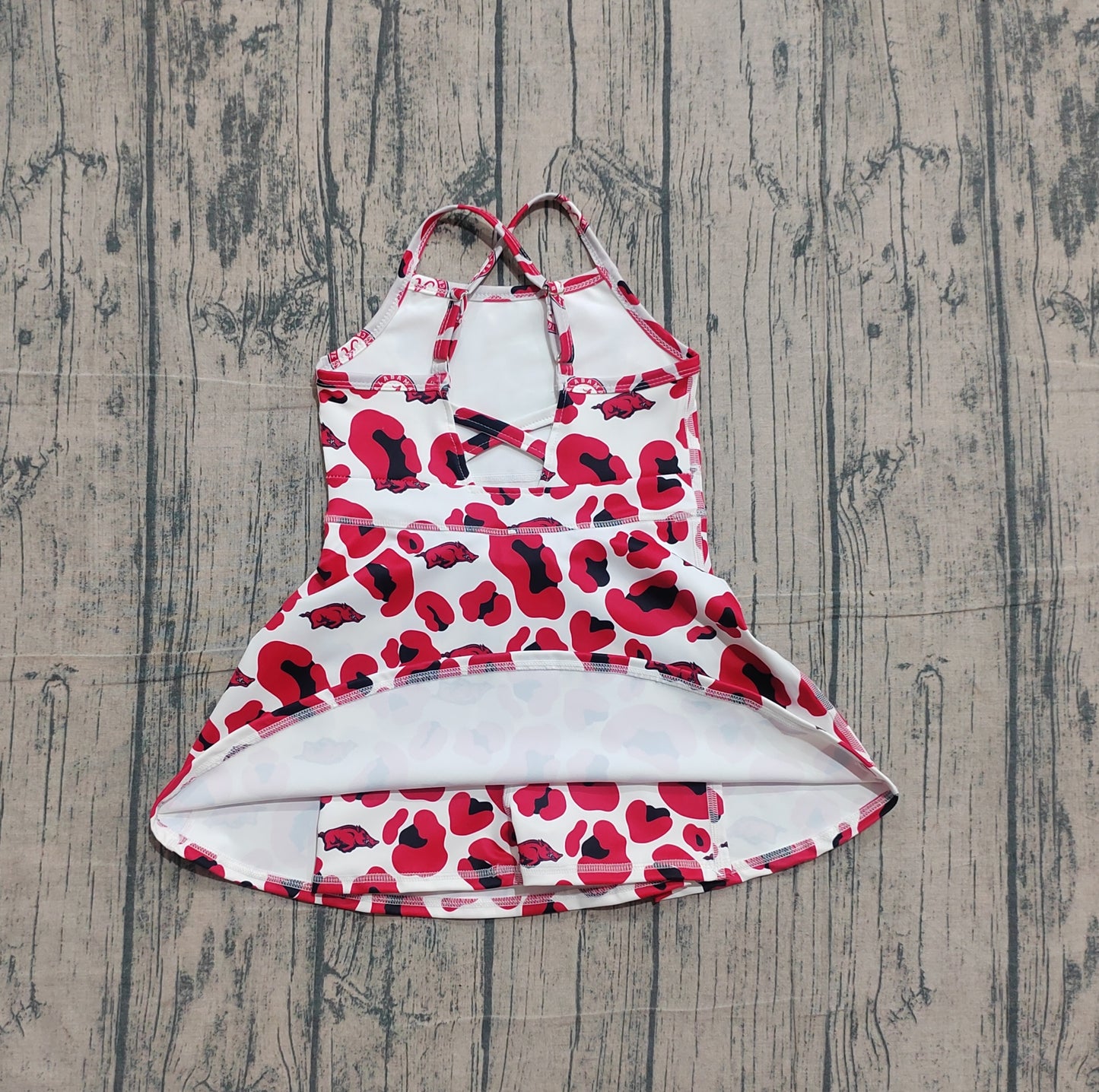 Pre-order no moq GSD3636 pre-order baby girl clothes summer yoga team camouflage red sleeveless dress-26.1.19