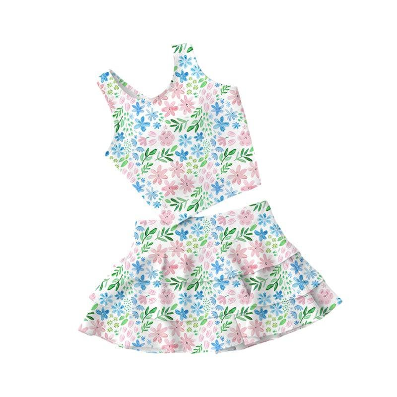 Pre-order no moq GSD3641 pre-order baby girl clothes summer yoga bow sleeveless skirt sets-26.1.13