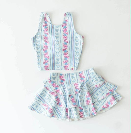 Pre-order no moq GSD3642 pre-order baby girl clothes summer yoga bow sleeveless skirt sets-26.1.13