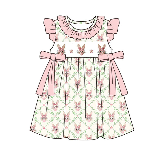 Pre-order no moq GSD3646 pre-order baby girl clothes bunny flying sleeve summer dress-26.1.13