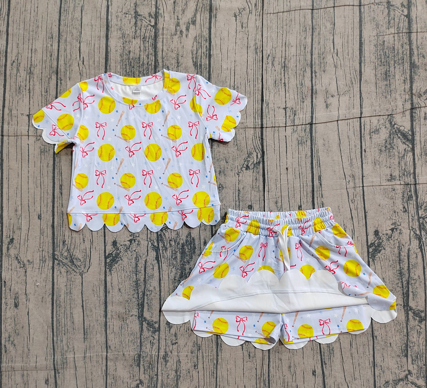 GSD3655 Preorder Sample Baby Girl Bows Softballs Top Skirt Short Team Yoga Active Clothes Sets