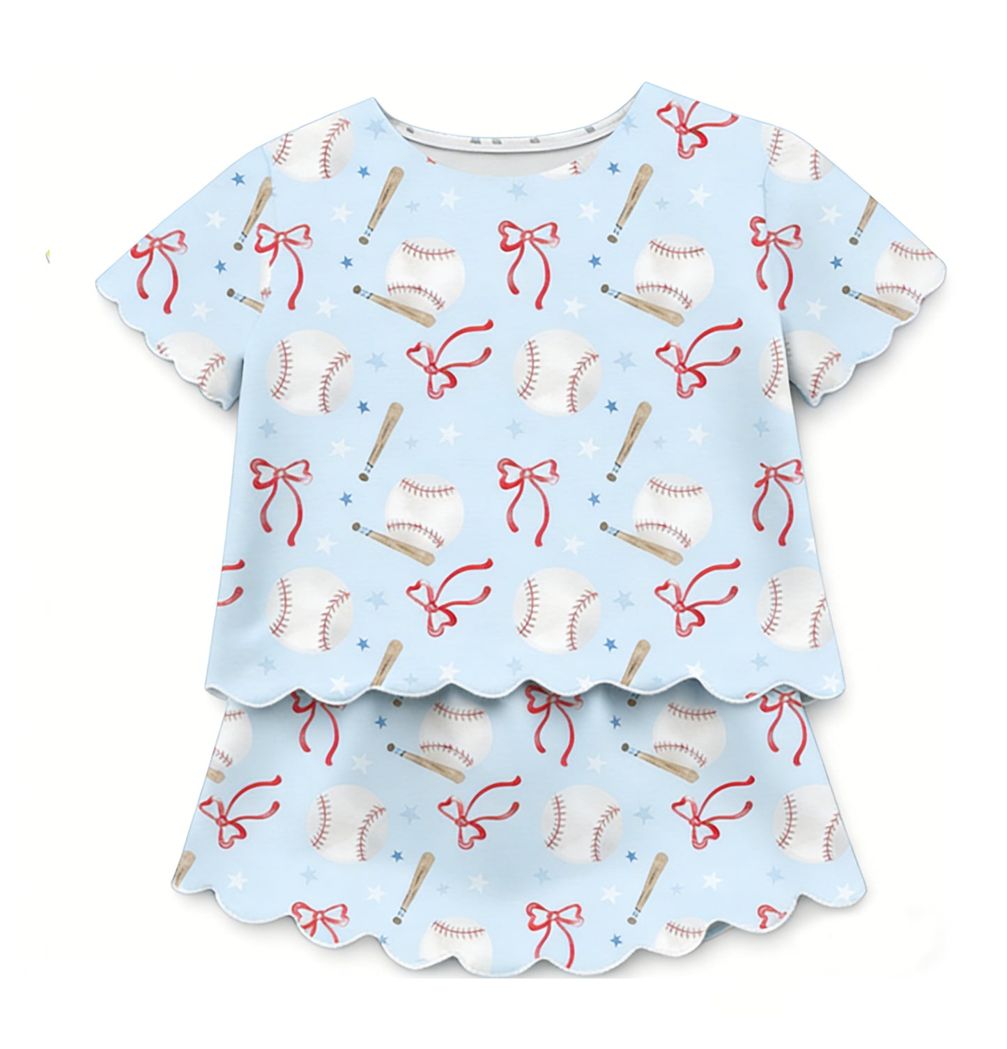 Pre-order no moq GSD3656 pre-order baby girl clothes summer yoga baseball bow short sleeve skirt sets-26.1.14