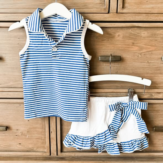 Pre-order no moq GSD3661 pre-order baby girl clothes summer yoga blue sleeveless skirt sets-26.1.15