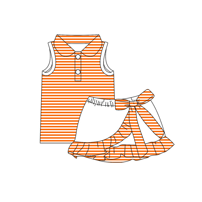 Pre-order no moq GSD3663 pre-order baby girl clothes summer yoga orange sleeveless skirt sets-26.1.15