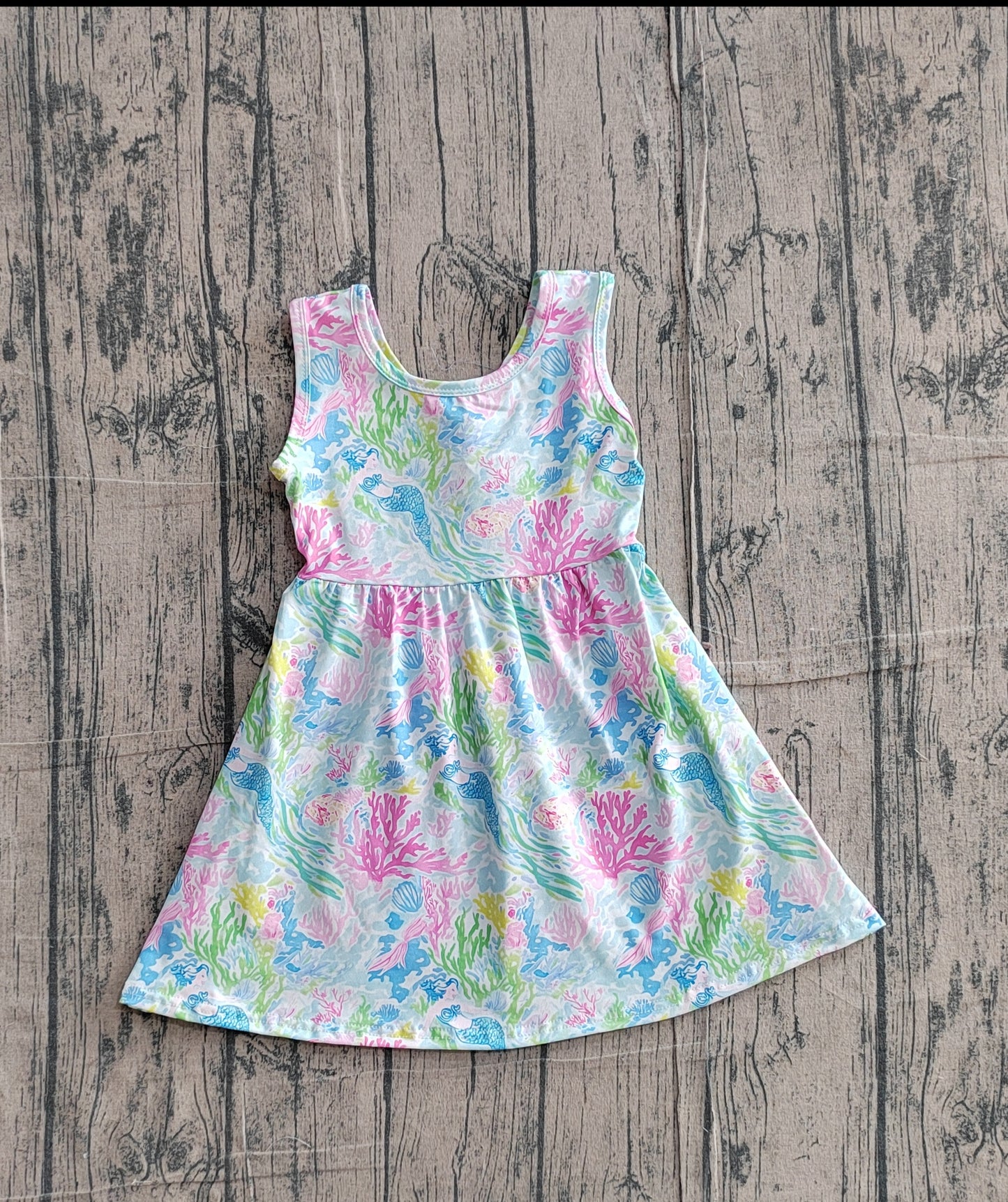 GSD3665 Preorder Sample Baby Girl Sea Plants Back Button Shorts Knee Length Dresses