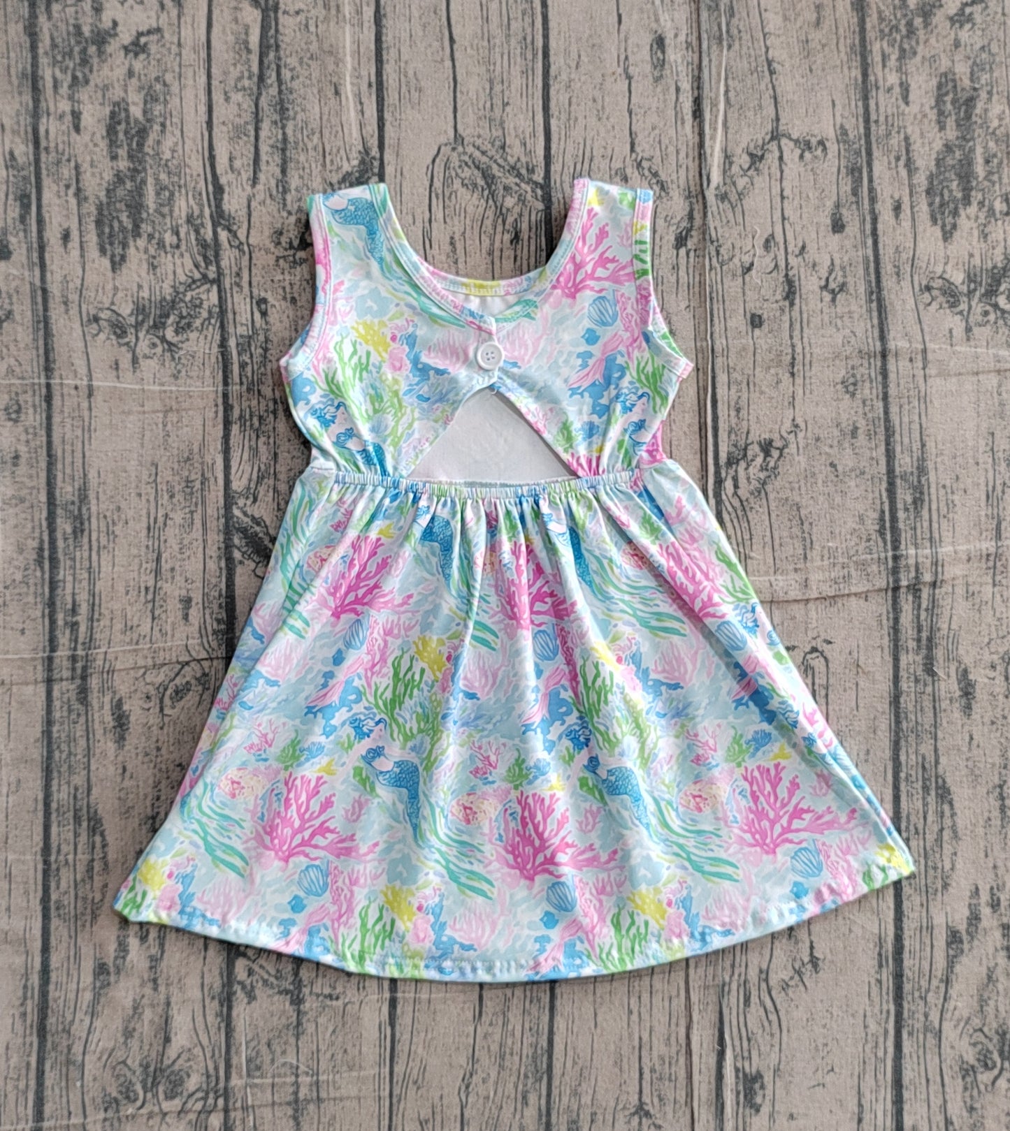 GSD3665 Preorder Sample Baby Girl Sea Plants Back Button Shorts Knee Length Dresses