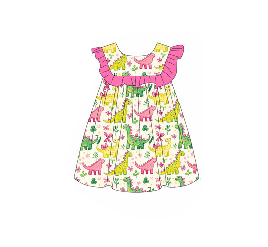 Pre-order no moq GSD3667 pre-order baby girl clothes dinosaur sleeveless summer dress-26.1.15