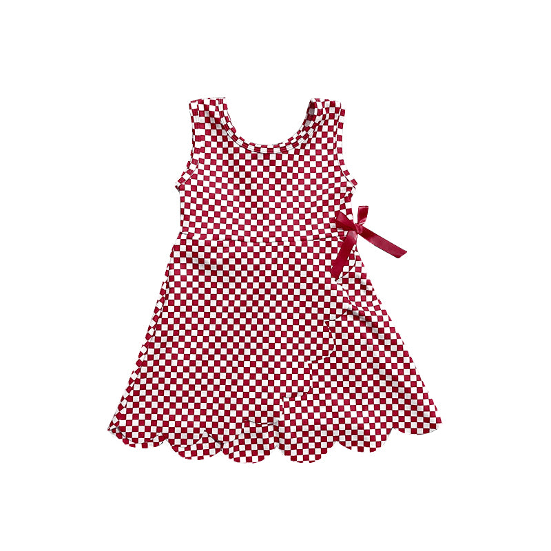 Pre-order no moq GSD3669 pre-order baby girl clothes summer yoga red plaid sleeveless dress-26.1.16