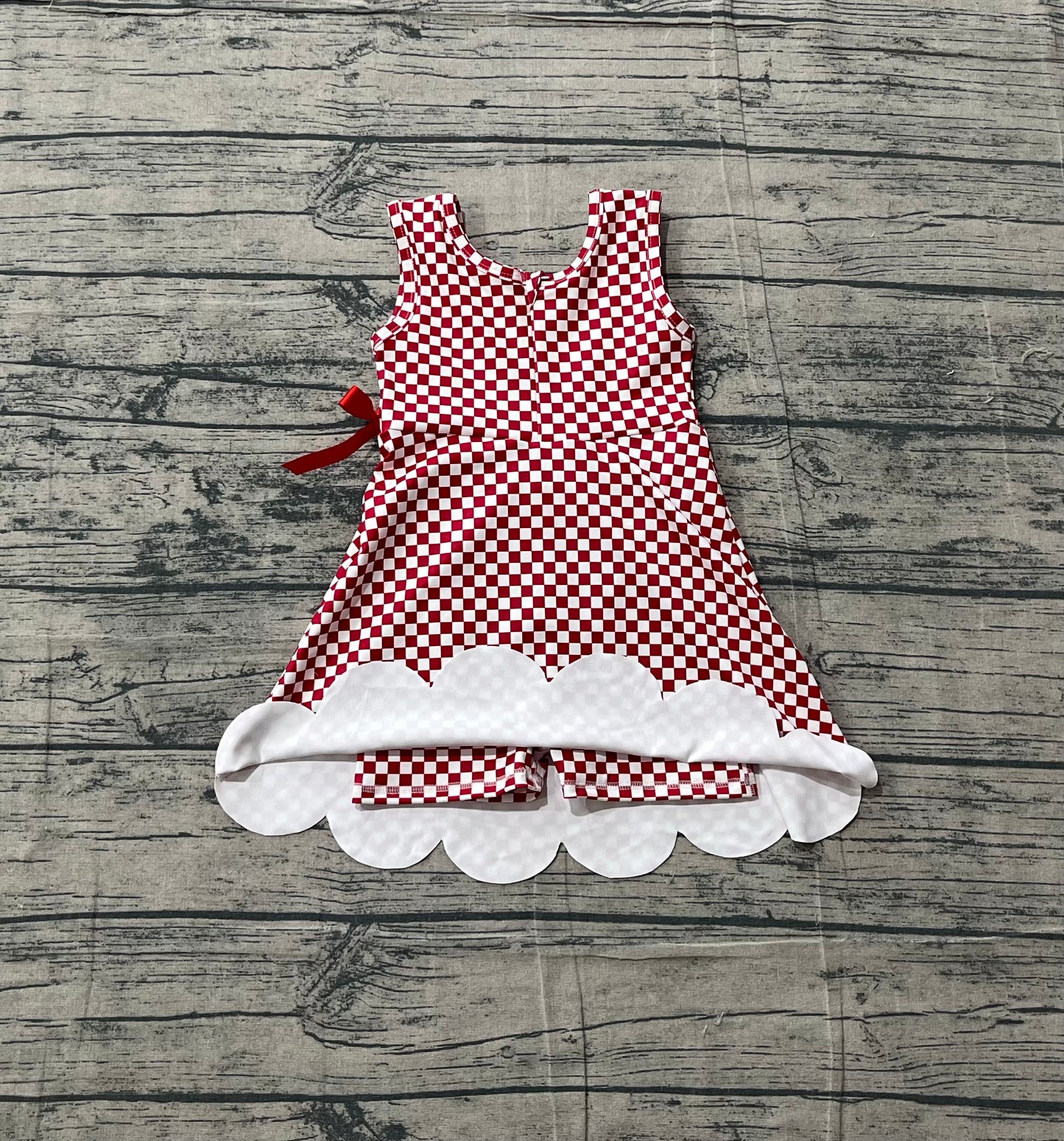 GSD3669 Preorder Sample Baby Girl Sleeveless Red Checked Yoga Active Shorts Knee Length Dresses