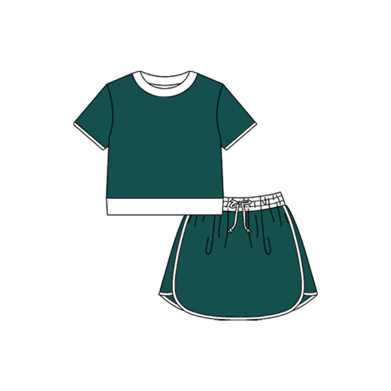 Pre-order no moq GSD3670 pre-order baby girl clothes summer yoga green short sleeve skirt sets-26.1.16
