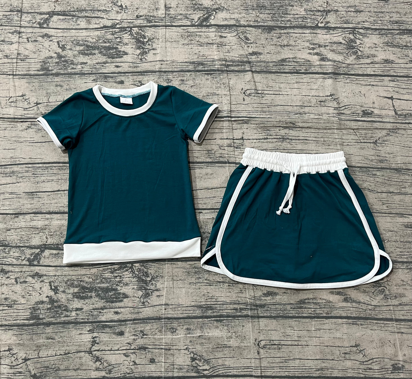 GSD3670 Preorder Sample Baby Girl Dark Green Top Skirt Shorts Cotton Clothes Sets