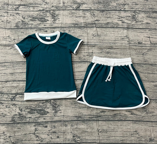 GSD3670 Preorder Sample Baby Girl Dark Green Top Skirt Shorts Cotton Clothes Sets