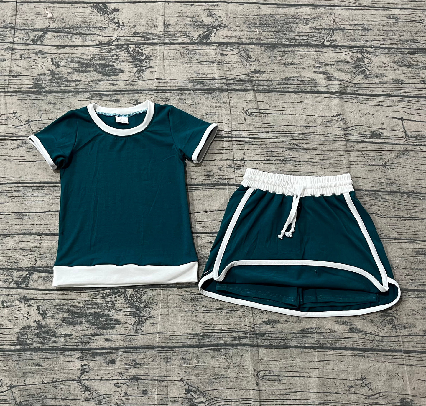 GSD3670 Preorder Sample Baby Girl Dark Green Top Skirt Shorts Cotton Clothes Sets