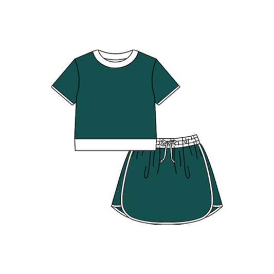 Pre-order no moq GSD3670 pre-order baby girl clothes summer yoga green short sleeve skirt sets-26.1.16