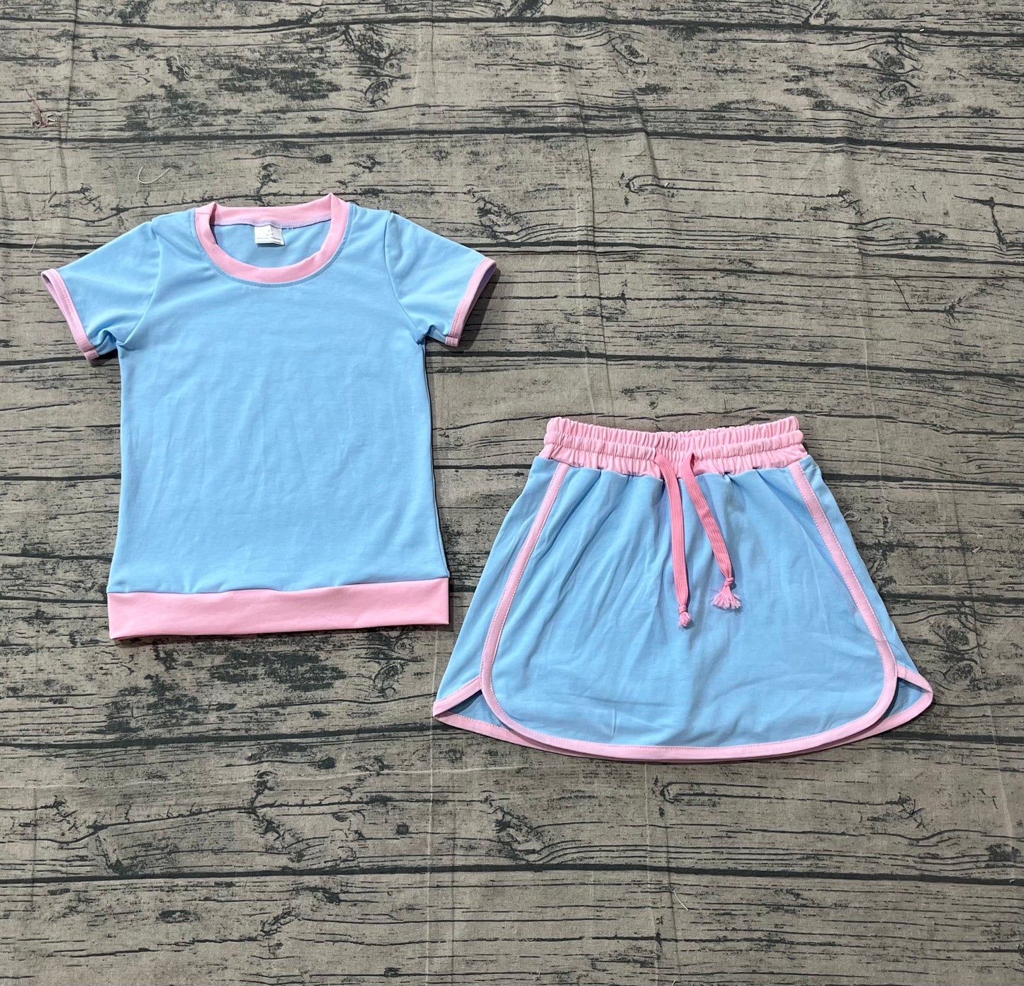 GSD3671 Preorder Sample Baby Girl Light Blue Top Skirt Shorts Cotton Clothes Sets