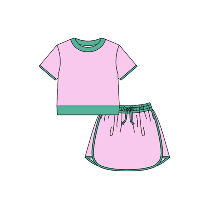 Pre-order no moq GSD3672 pre-order baby girl clothes summer yoga pink and purple short sleeve skirt sets-26.1.16