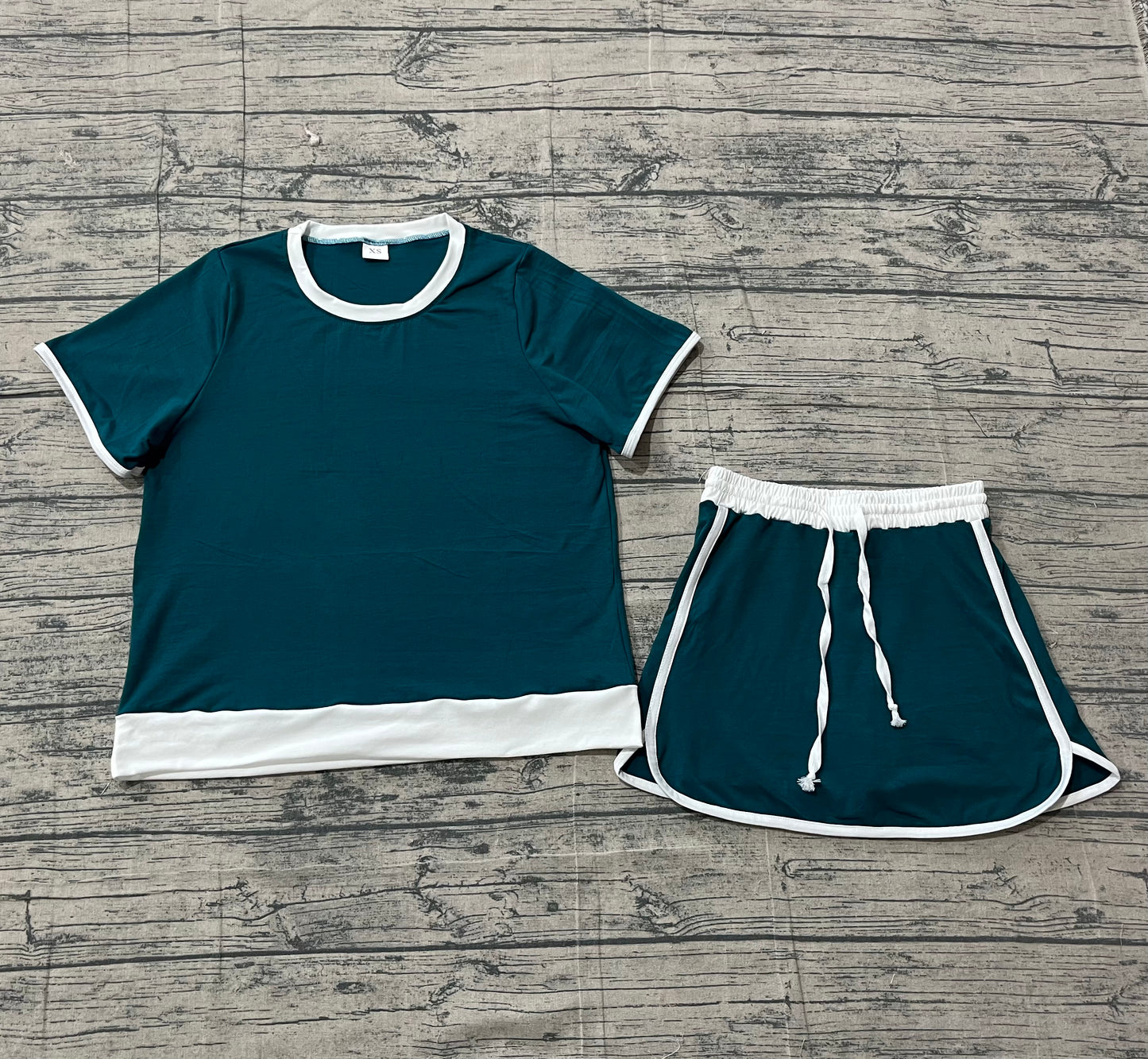 GSD3673 Preorder Sample Adult Women Dark Green Top Skirt Shorts Cotton Clothes Set