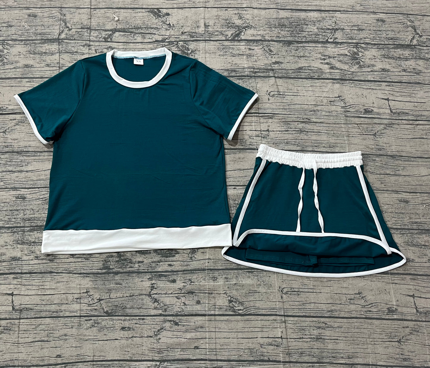 GSD3673 Preorder Sample Adult Women Dark Green Top Skirt Shorts Cotton Clothes Set