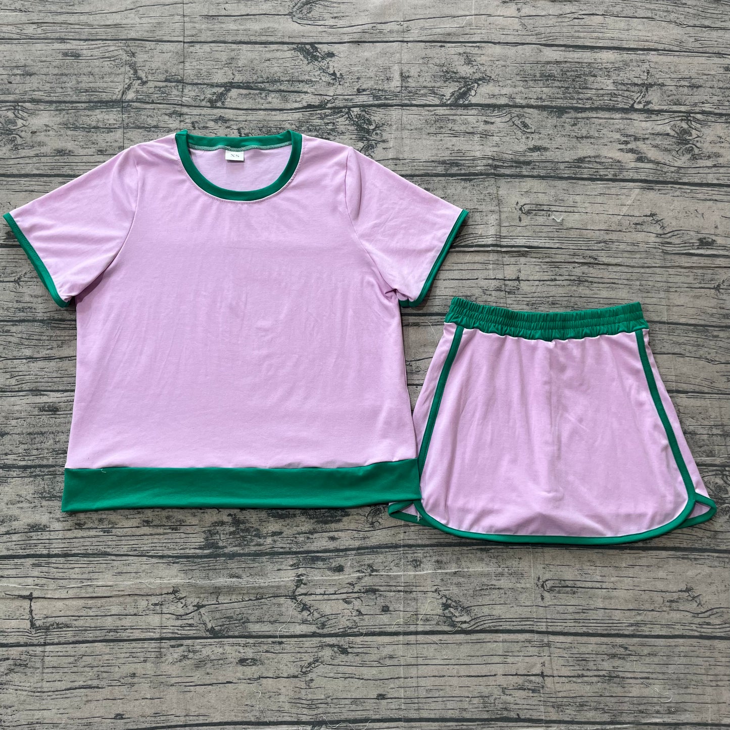 GSD3675 Preorder Sample Adult Women Pink Top Skirt Shorts Cotton Clothes Set