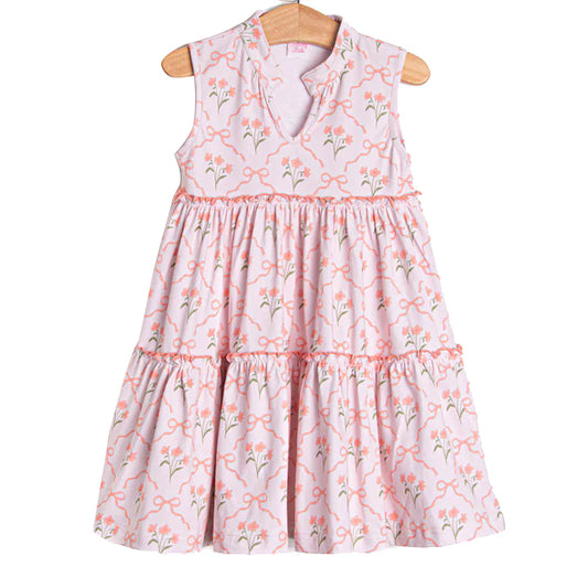 Pre-order no moq GSD3678 pre-order baby girl clothes bow floral sleeveless summer dress-26.1.17