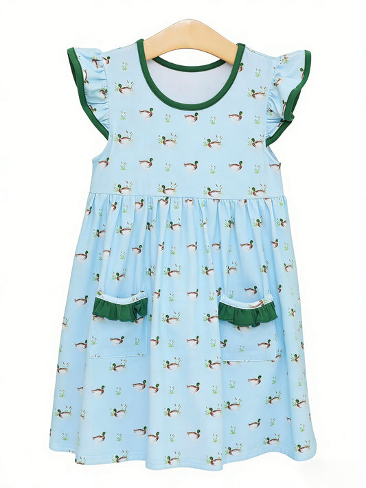Pre-order no moq GSD3679 pre-order baby girl clothes duck flying sleeve summer dress-26.1.17