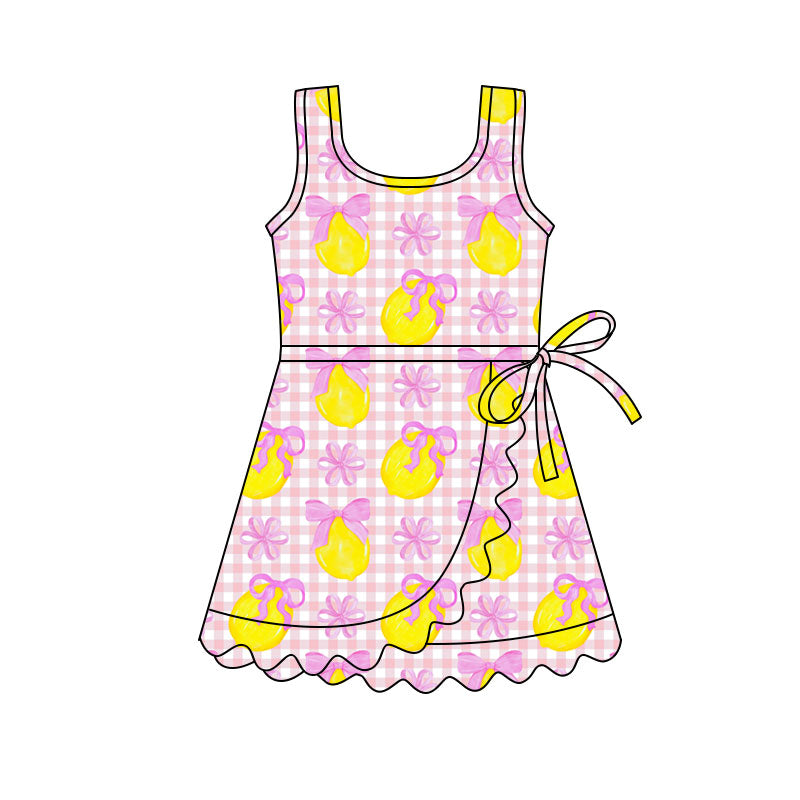 Pre-order no moq GSD3683 pre-order baby girl clothes summer yoga lemon bow sleeveless dress-26.1.19