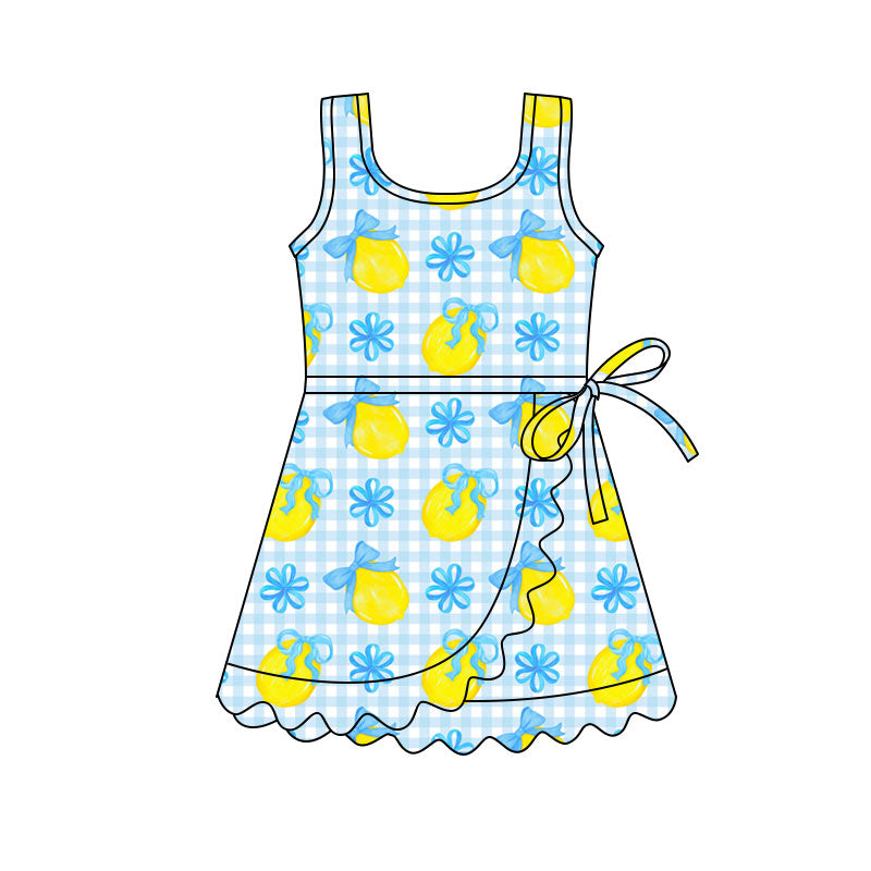 Pre-order no moq GSD3684 pre-order baby girl clothes summer yoga lemon bow sleeveless dress-26.1.19