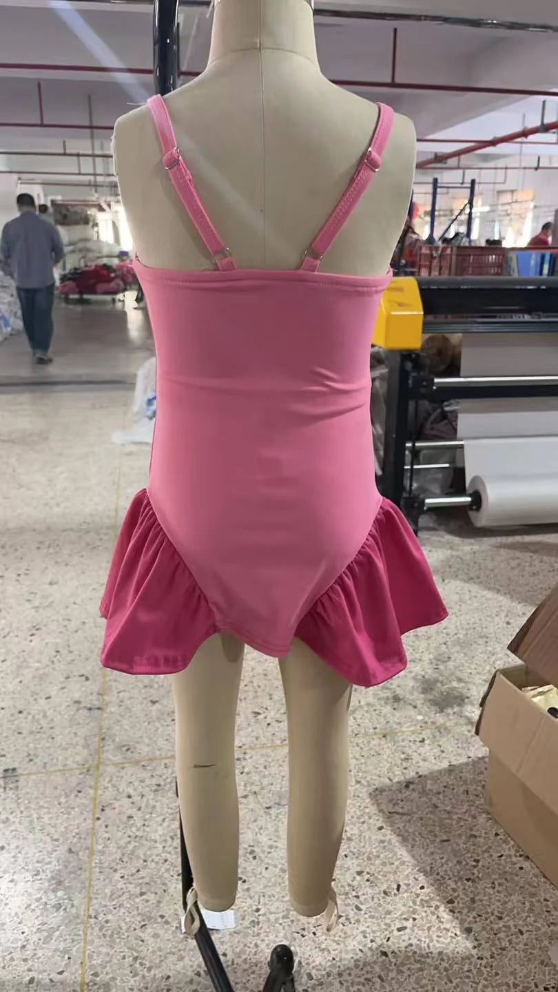 GSD3688 Kids Baby Girls Pink Strap Yoga Active Shorts Knee Length Dresses