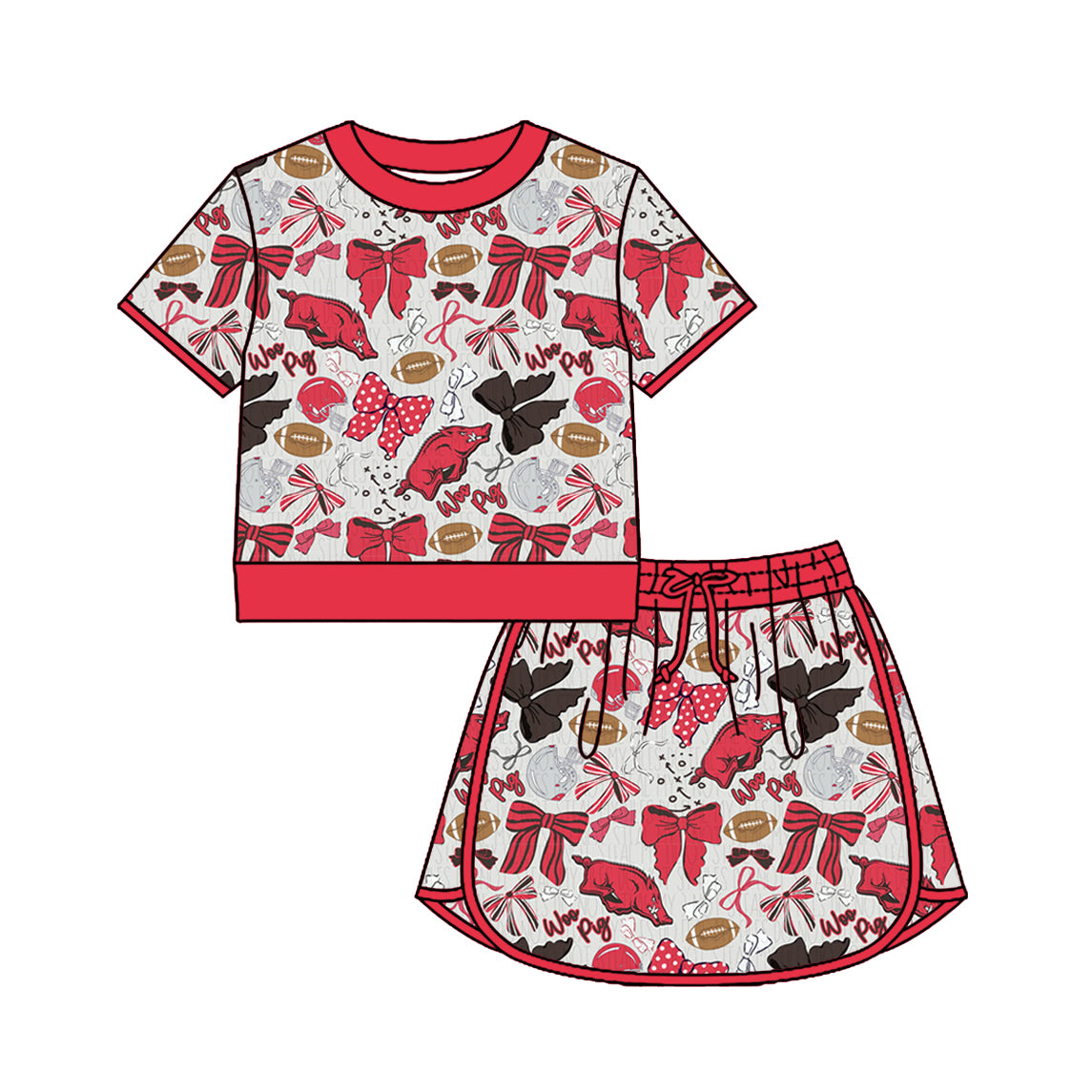 Pre-order no moq GSD3696 pre-order baby girl clothes summer yoga team bow short sleeve skirts sets-26.1.21