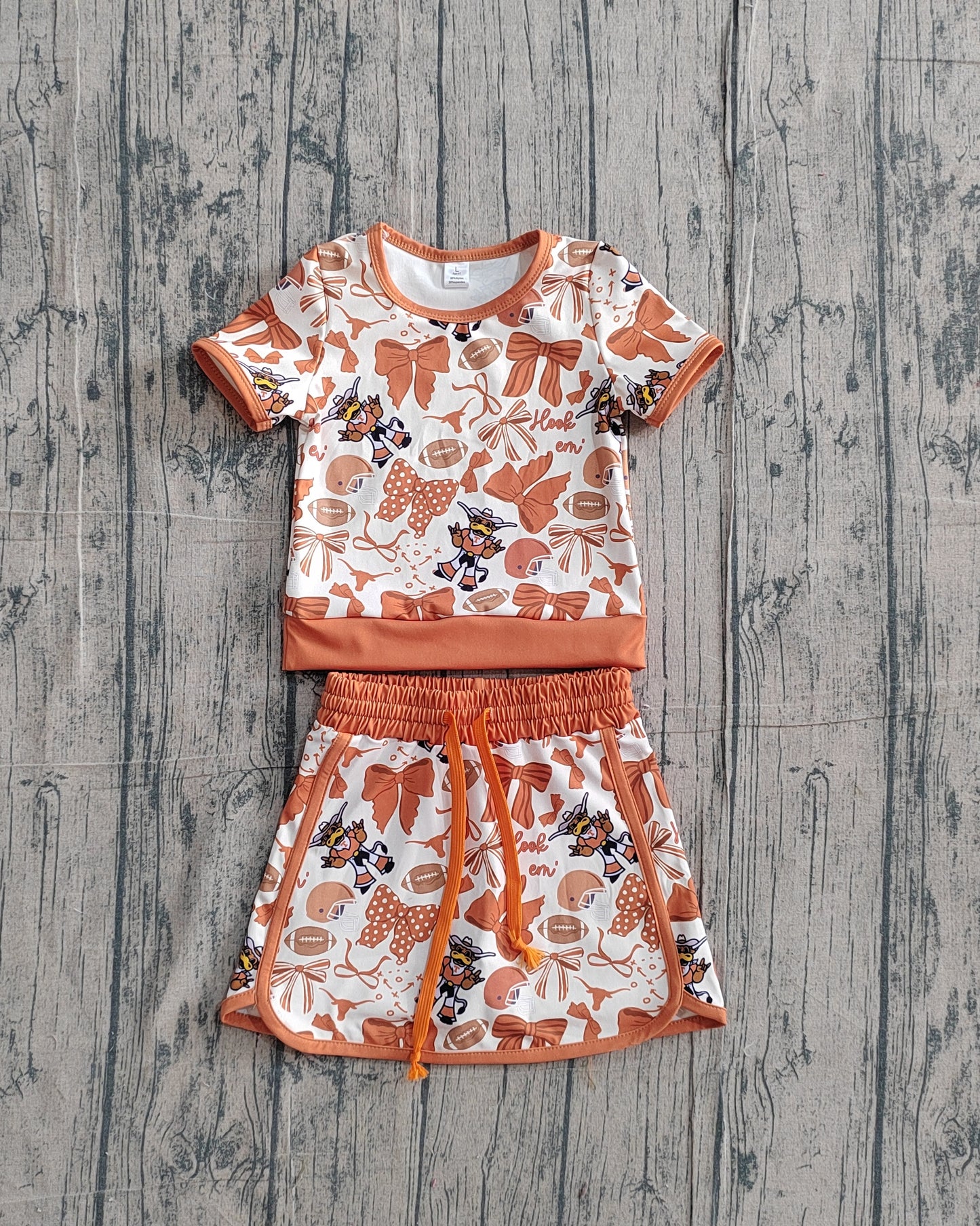 GSD3697 Preorder IRL Baby Girl Bow Football Bull Skulls Top Skirt Short Team Yoga Active Clothes Sets
